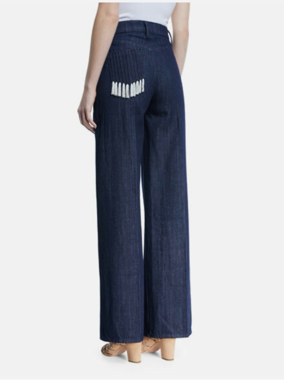 TORY BURCH Tilly Jean Fringe Pocket Dark Indigo High Rise Wide Leg Jeans Size 30